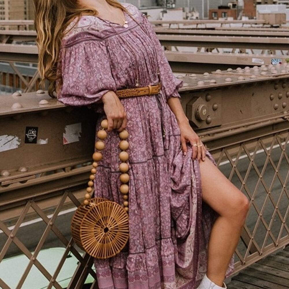 Spell & The Gypsy Collective (S) Dahlia Gown Purple Boho Chic Floral Maxi Dress